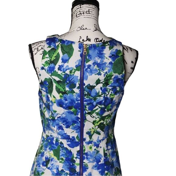 Milly Design Nation Blue and White Floral Sleeveless Fit & Flare Dress, Size 8 - Picture 4 of 10